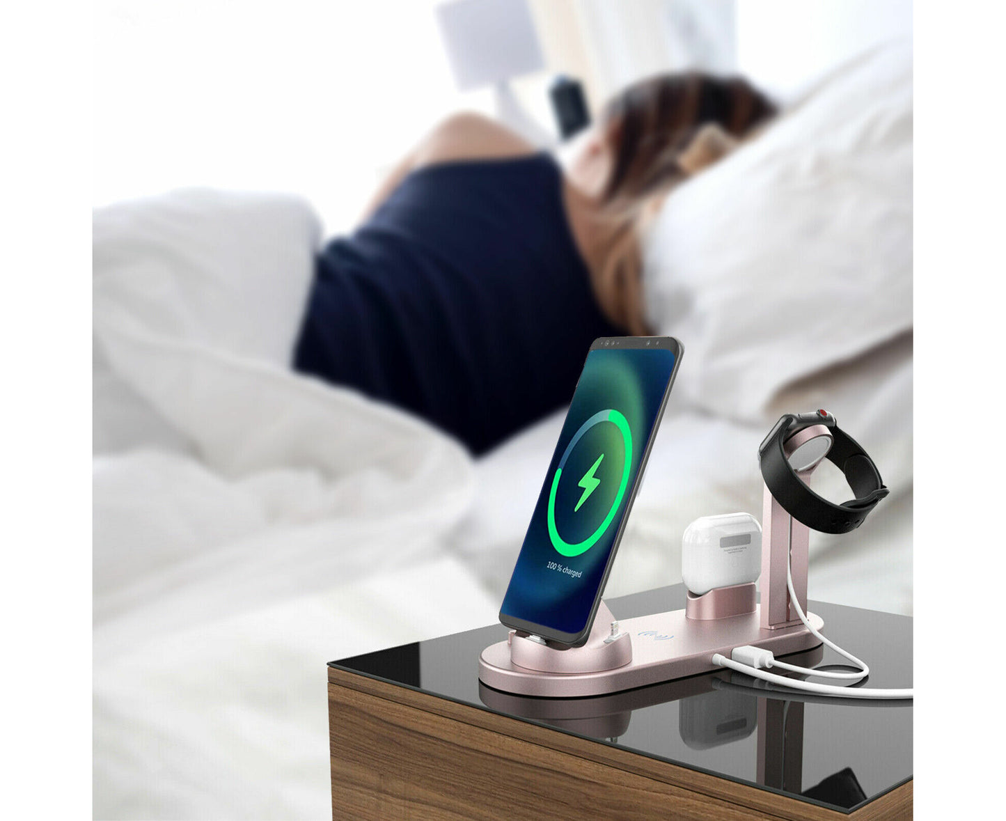 3 in 1 Wireless Charger Dock Charging Station for Apple Watch Iphone - White