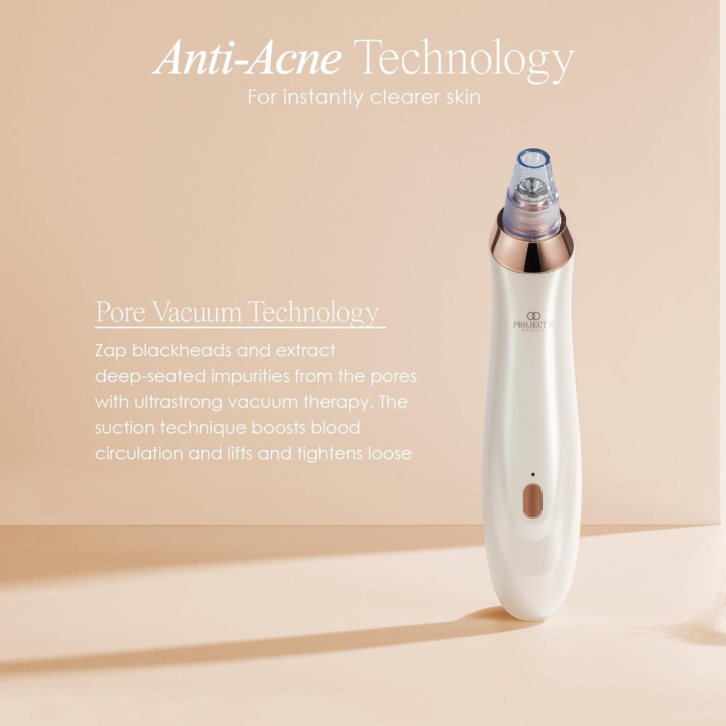 Project E Beauty Blackhead Removal Pore Vacuum | Blackheads & Whiteheads Extractor | Pore Cleansing | Strong Suction | Minimized Pores | Tighter, Firmer Skin | with 5 Suction Heads