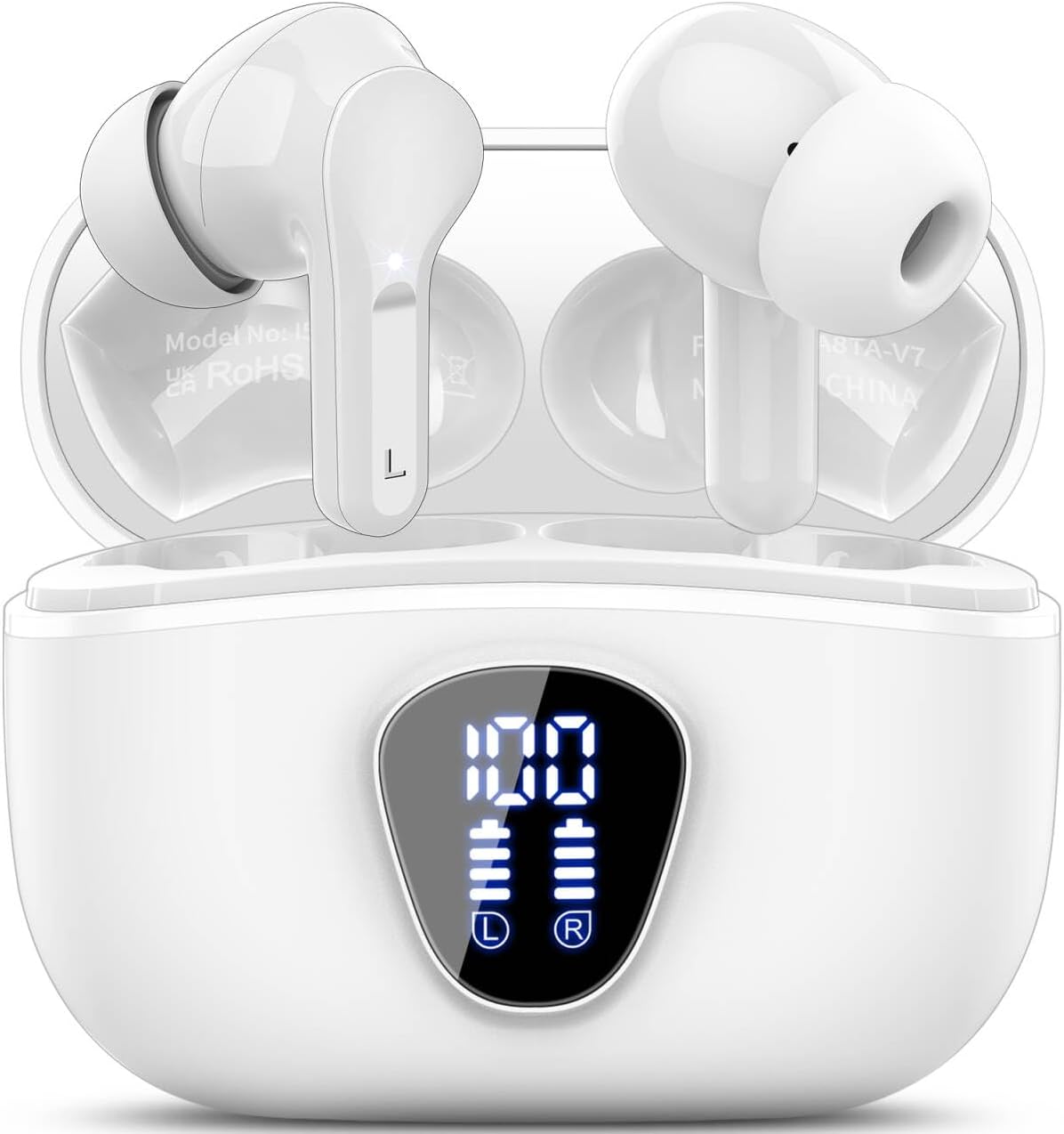 Premium Wireless Earbuds with Bluetooth 5.4, HiFi Stereo Sound, ENC Noise Cancelling Mic, IP7 Waterproof, 48H Playtime & LED Display - Perfect for Sports & Workouts, Black