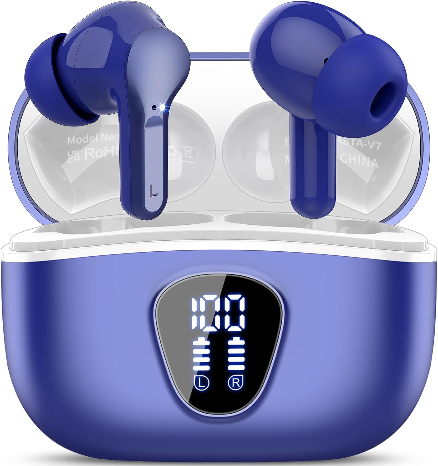 Premium Wireless Earbuds with Bluetooth 5.4, HiFi Stereo Sound, ENC Noise Cancelling Mic, IP7 Waterproof, 48H Playtime & LED Display - Perfect for Sports & Workouts, Black