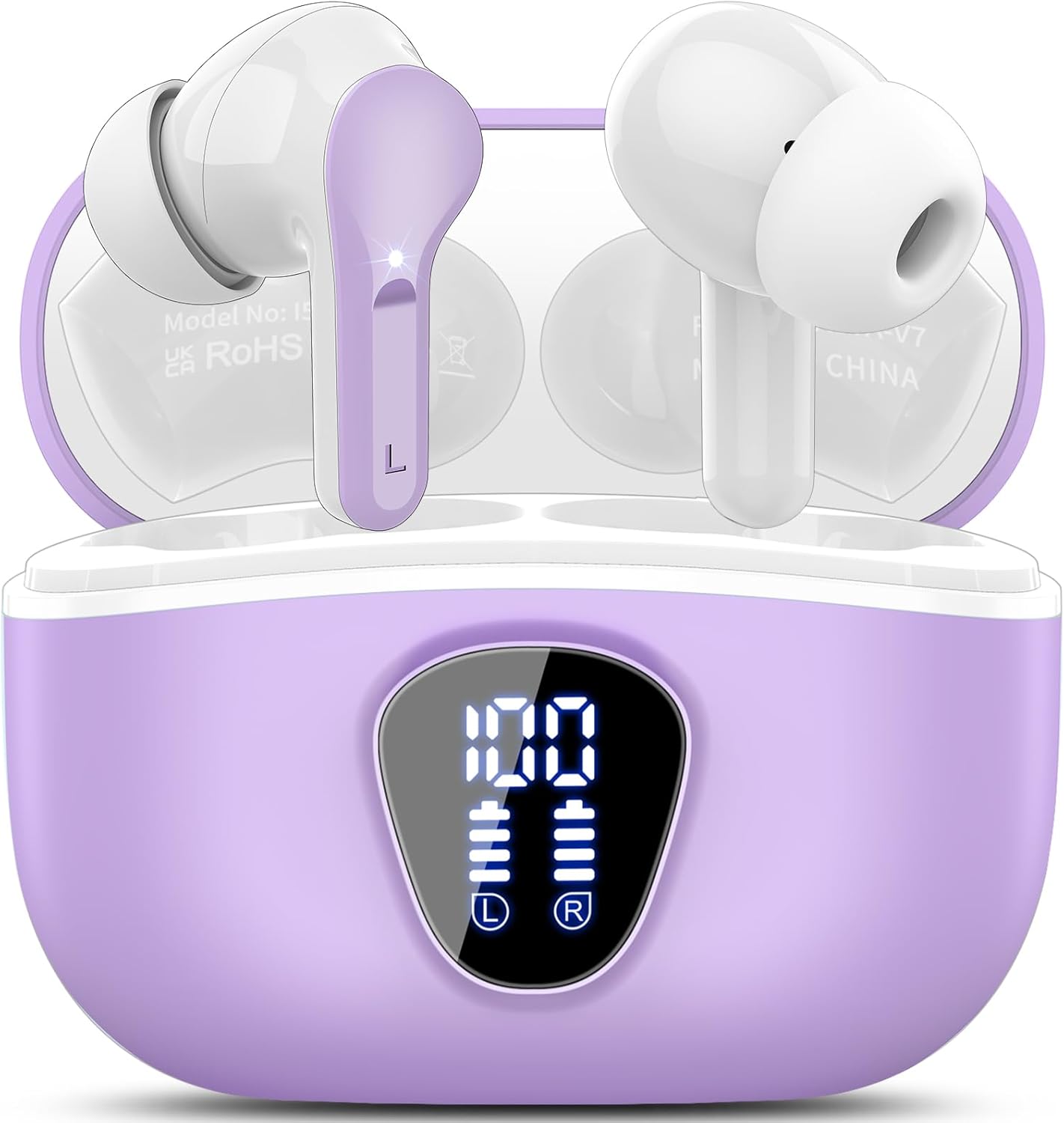Premium Wireless Earbuds with Bluetooth 5.4, HiFi Stereo Sound, ENC Noise Cancelling Mic, IP7 Waterproof, 48H Playtime & LED Display - Perfect for Sports & Workouts, Black