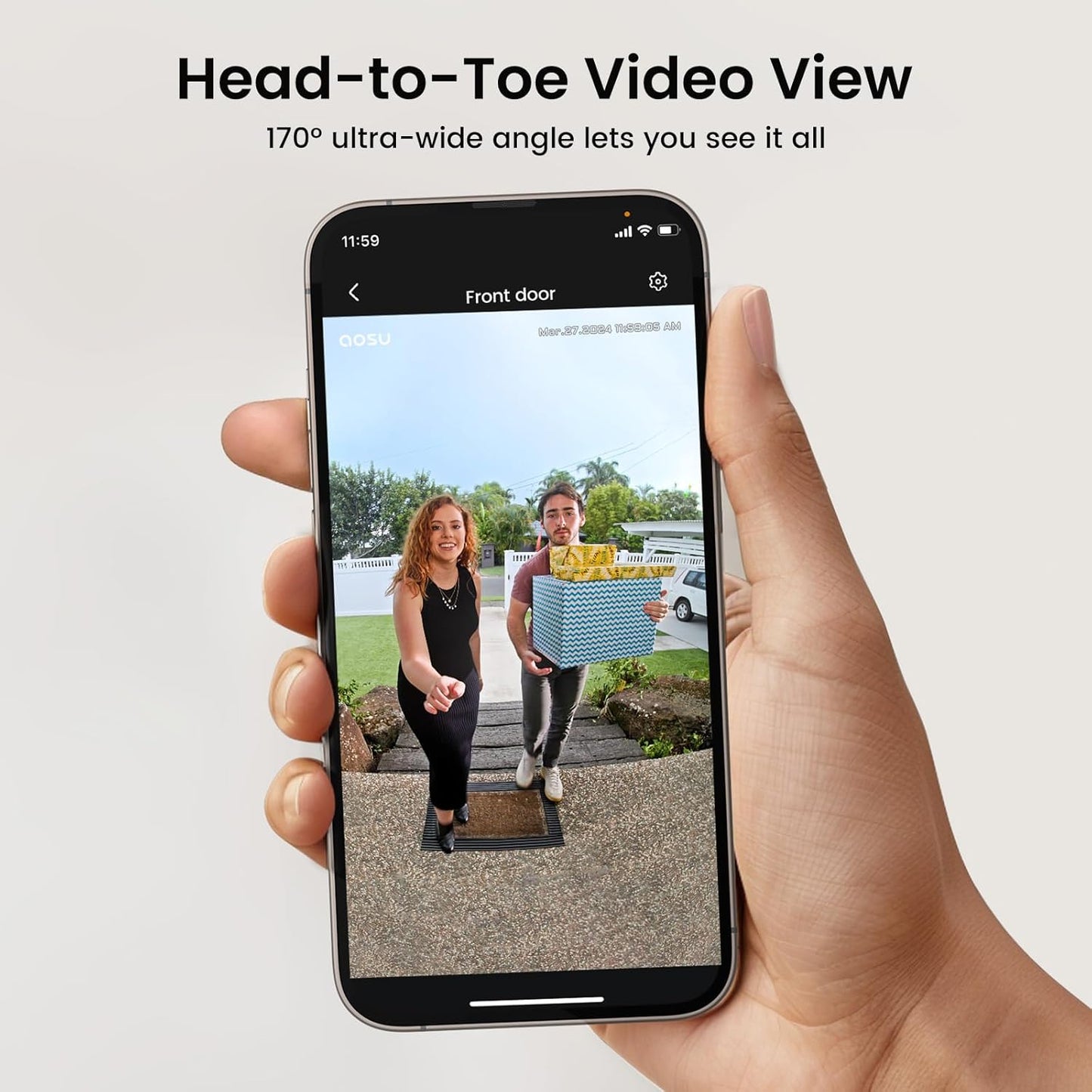 Doorbell Camera Wireless- Head-To-Toe View, Intelligent Package Detection, 2.4G Wifi Video Doorbell with Chime, Support Local Storage, Smart Human Detection, Works with Alexa and Google Assistant