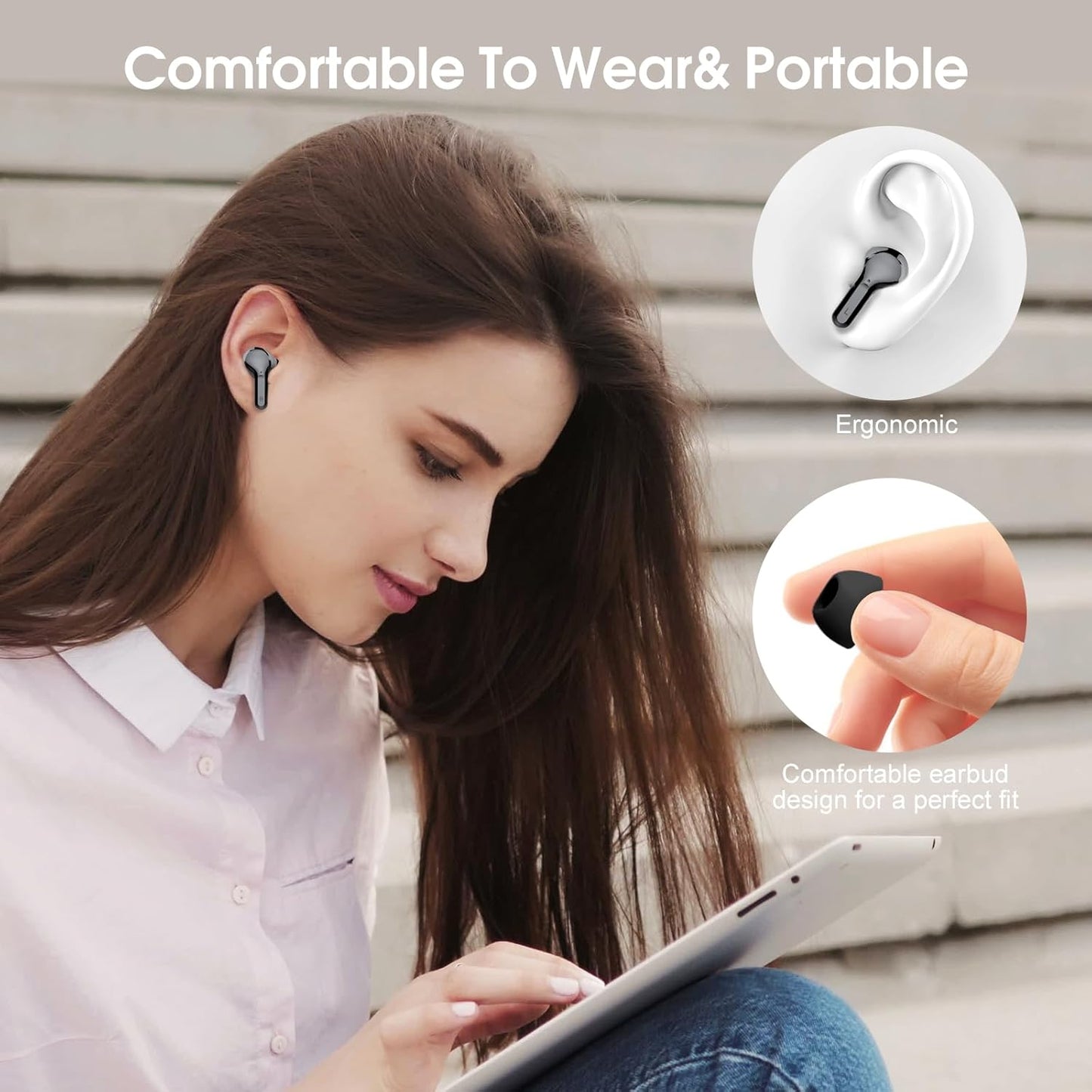 Premium Wireless Earbuds with Bluetooth 5.4, HiFi Stereo Sound, ENC Noise Cancelling Mic, IP7 Waterproof, 48H Playtime & LED Display - Perfect for Sports & Workouts, Black