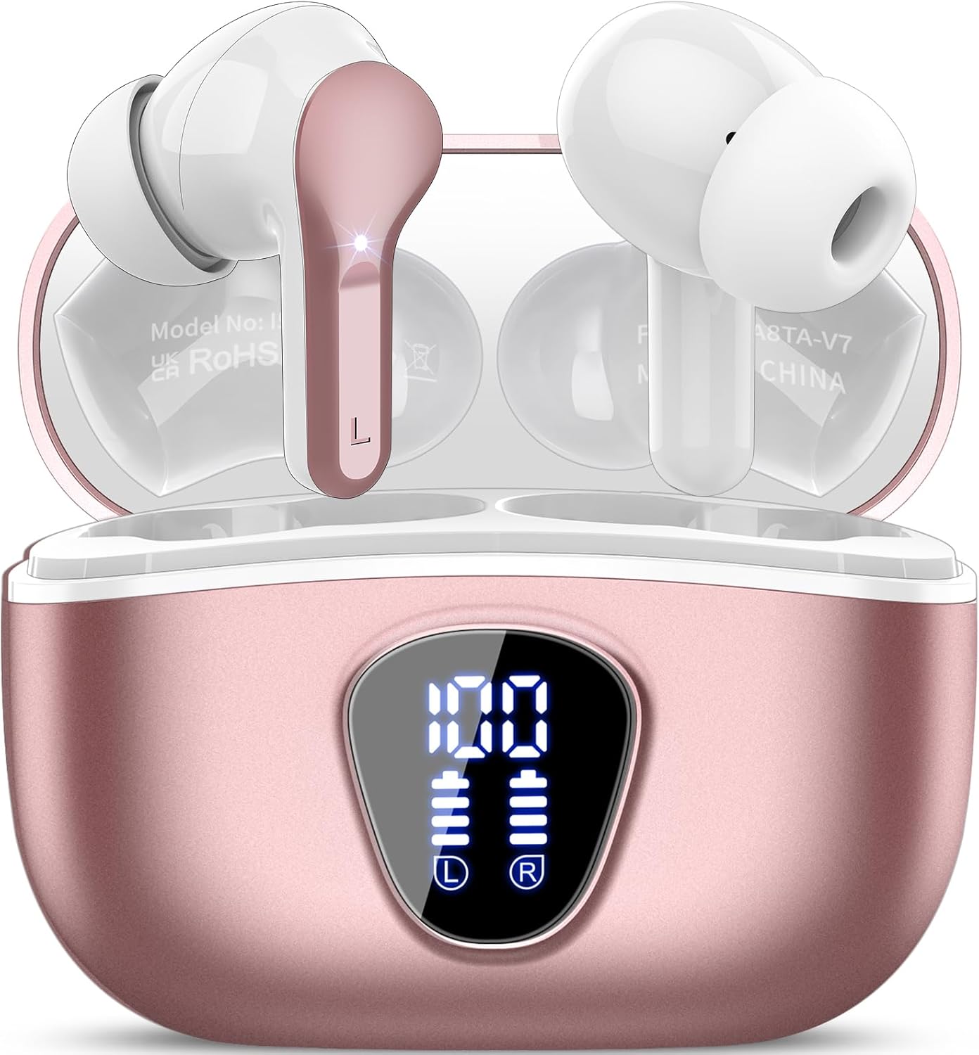 Premium Wireless Earbuds with Bluetooth 5.4, HiFi Stereo Sound, ENC Noise Cancelling Mic, IP7 Waterproof, 48H Playtime & LED Display - Perfect for Sports & Workouts, Black