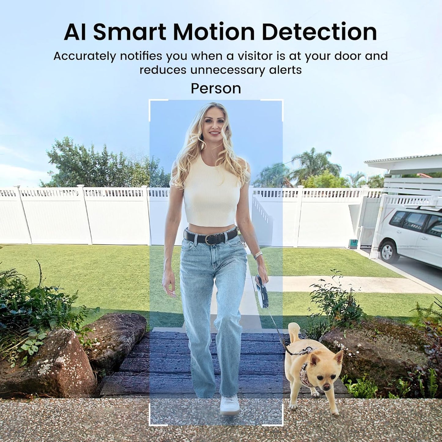 Doorbell Camera Wireless- Head-To-Toe View, Intelligent Package Detection, 2.4G Wifi Video Doorbell with Chime, Support Local Storage, Smart Human Detection, Works with Alexa and Google Assistant