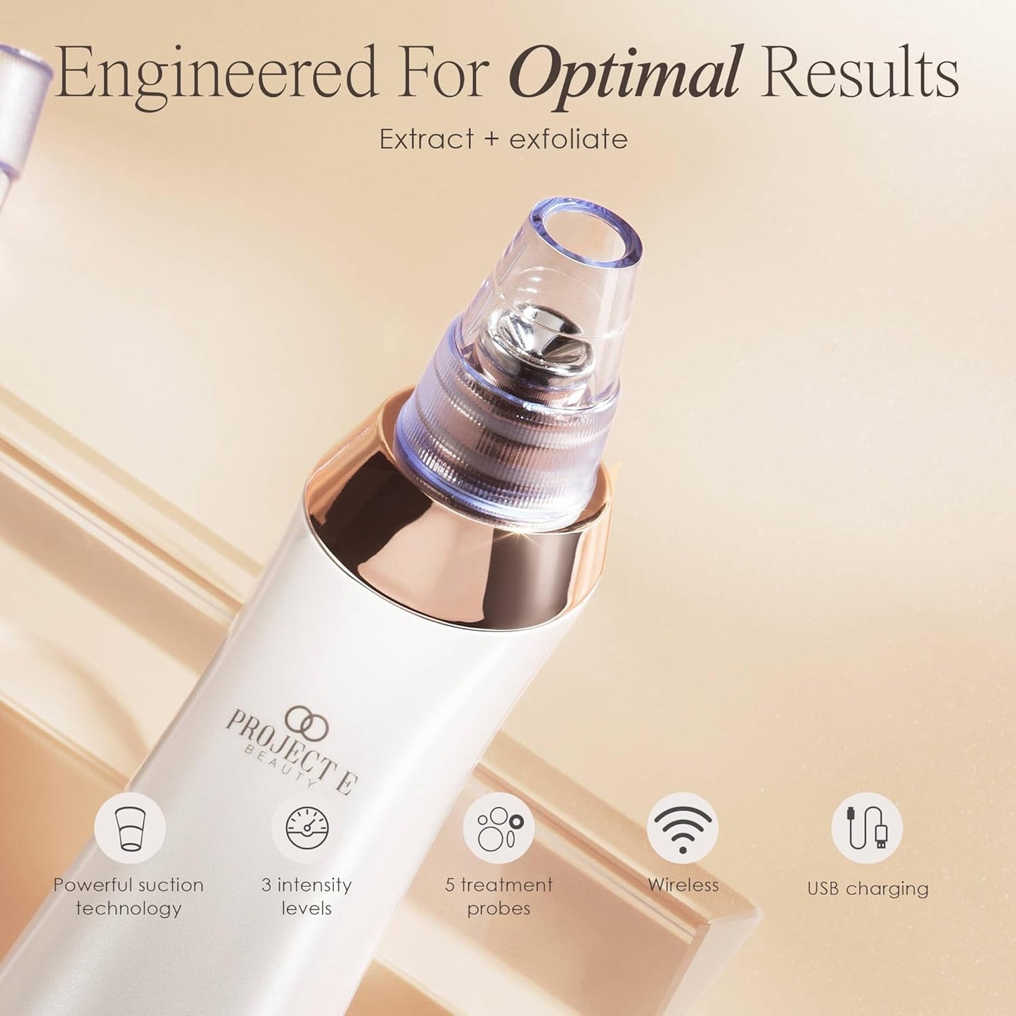 Project E Beauty Blackhead Removal Pore Vacuum | Blackheads & Whiteheads Extractor | Pore Cleansing | Strong Suction | Minimized Pores | Tighter, Firmer Skin | with 5 Suction Heads