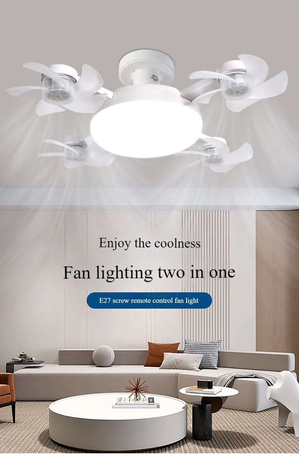 Modern Fan Light Drone Style E27 Bulb. Remote Control 3-Speed Timer Bedside Table Bedroom Dining Room Lighting.
