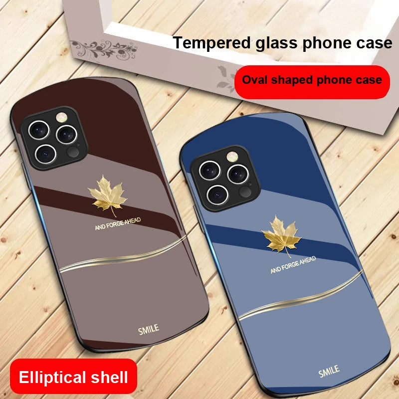 luxury Maple Leaf case for iPhone 16, 15 , 14, 13 and 12. Pro and Max also. Elliptical Glass Phone Case