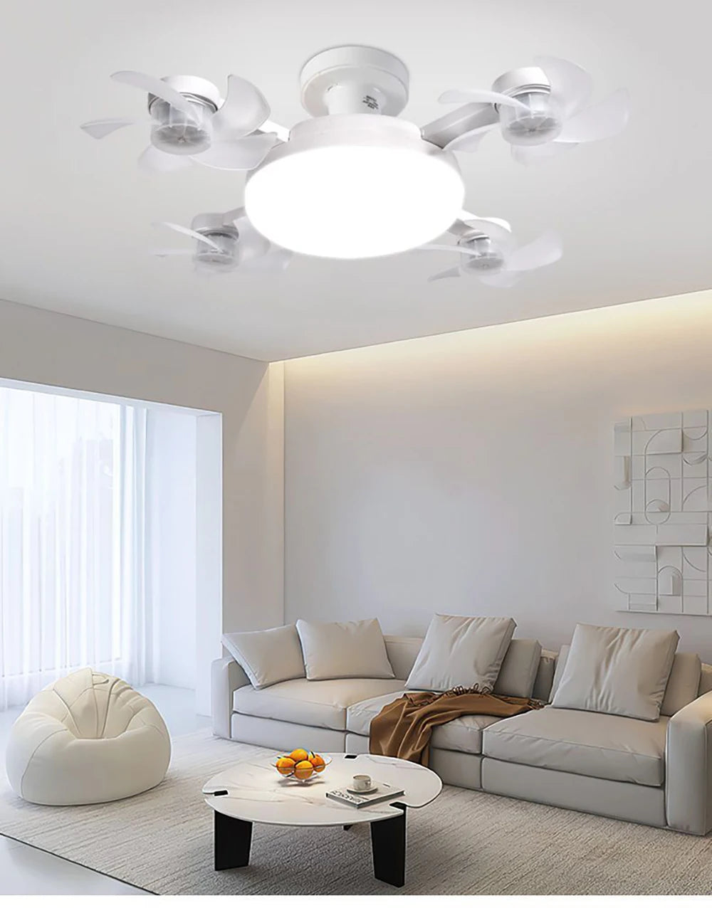 Modern Fan Light Drone Style E27 Bulb. Remote Control 3-Speed Timer Bedside Table Bedroom Dining Room Lighting.