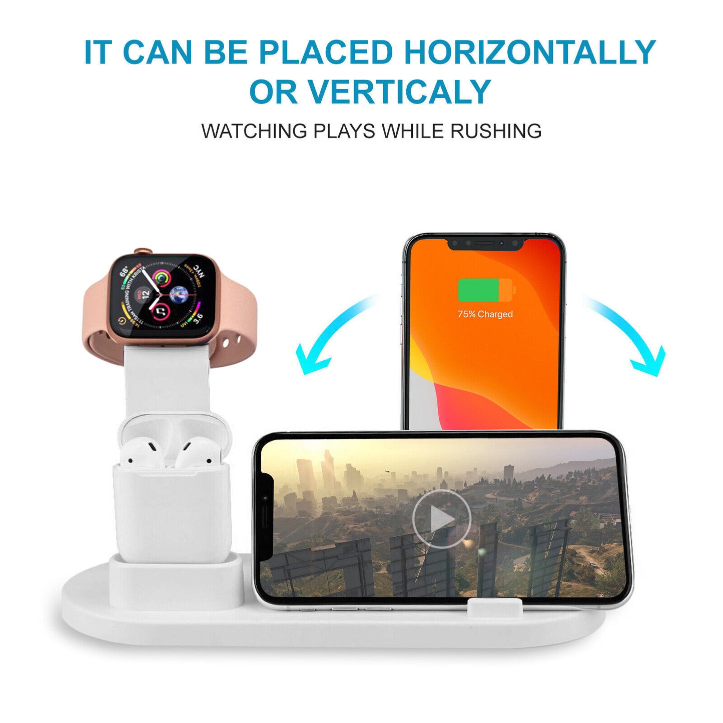 3 in 1 Wireless Charger Dock Charging Station for Apple Watch Iphone - White