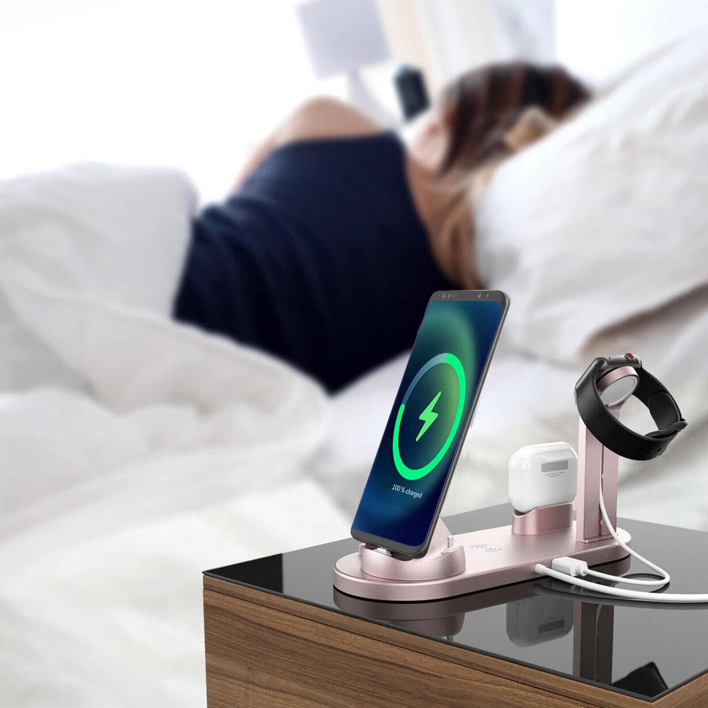 3 in 1 Wireless Charger Dock Charging Station for Apple Watch Iphone - White