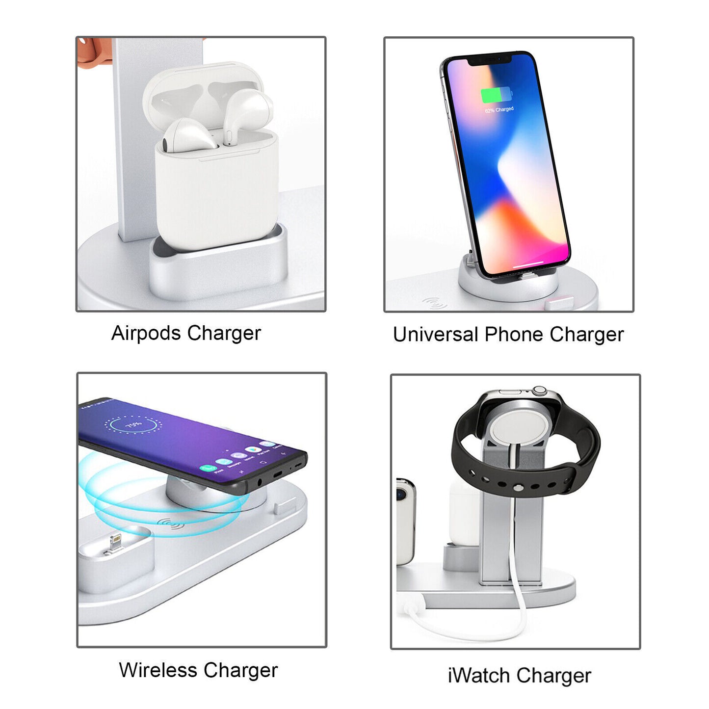 3 in 1 Wireless Charger Dock Charging Station for Apple Watch Iphone - White