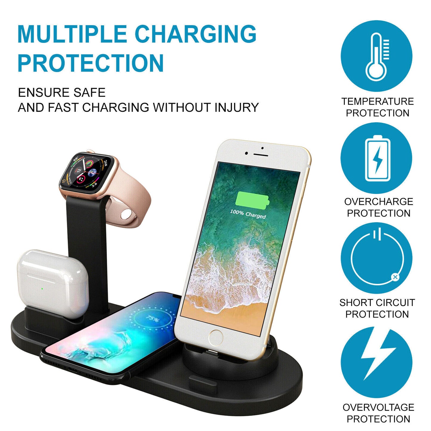 3 in 1 Wireless Charger Dock Charging Station for Apple Watch Iphone - White