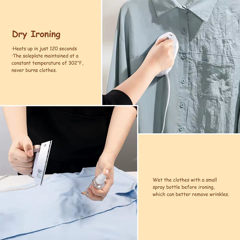 Portable Mini Iron Board Handheld Dual Voltage 120V/240V Travel Iron Dry Ironing 30S Preheating Mini Iron for Clothes