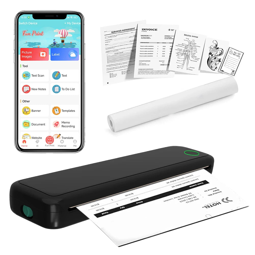 A4 Portable Learning Mini Printer Inkless BT Thermal A4 Mobile Printer with Printing Paper Thermal A4 Home Printer
