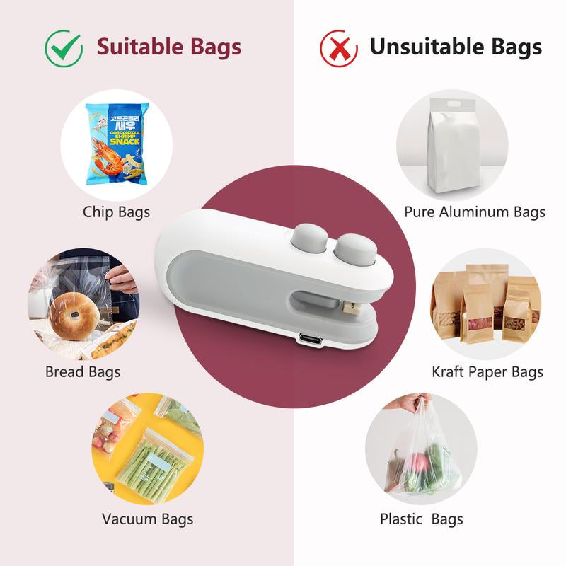 Rechargeable 2-in-1 Mini Snack Bag Sealing Machine with Chip Knife and USB Charging – Hot Vacuum Sealing for Food Freshness