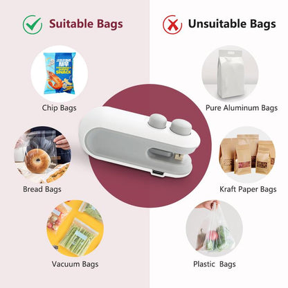 Rechargeable 2-in-1 Mini Snack Bag Sealing Machine with Chip Knife and USB Charging – Hot Vacuum Sealing for Food Freshness