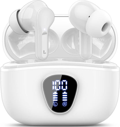Premium Wireless Earbuds with Bluetooth 5.4, HiFi Stereo Sound, ENC Noise Cancelling Mic, IP7 Waterproof, 48H Playtime & LED Display - Perfect for Sports & Workouts, Black