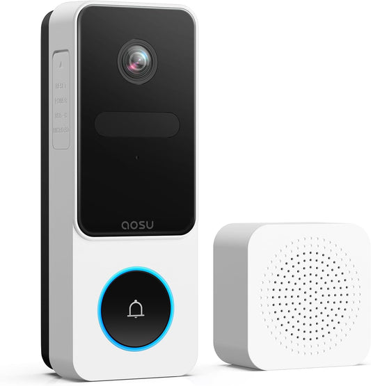 Doorbell Camera Wireless- Head-To-Toe View, Intelligent Package Detection, 2.4G Wifi Video Doorbell with Chime, Support Local Storage, Smart Human Detection, Works with Alexa and Google Assistant