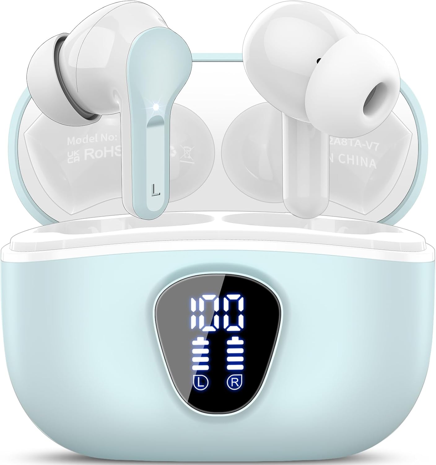 Premium Wireless Earbuds with Bluetooth 5.4, HiFi Stereo Sound, ENC Noise Cancelling Mic, IP7 Waterproof, 48H Playtime & LED Display - Perfect for Sports & Workouts, Black