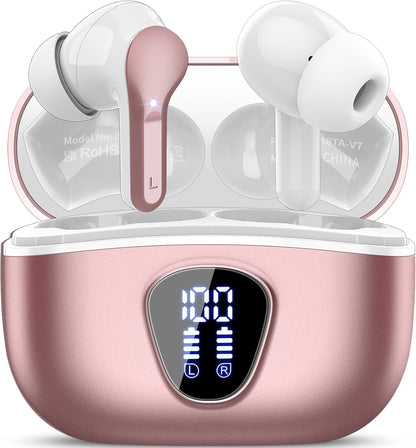 Premium Wireless Earbuds with Bluetooth 5.4, HiFi Stereo Sound, ENC Noise Cancelling Mic, IP7 Waterproof, 48H Playtime & LED Display - Perfect for Sports & Workouts, Black