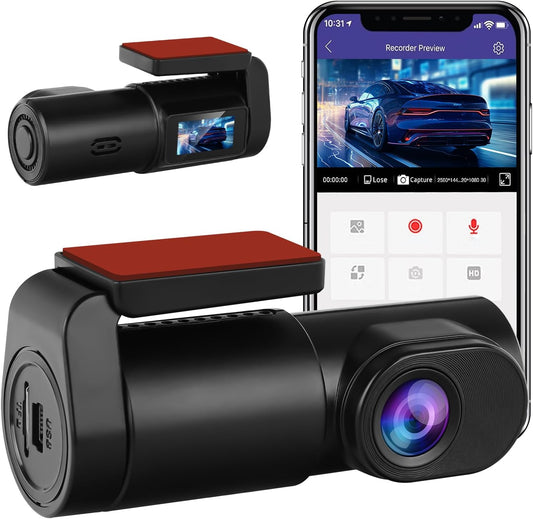 Dash Cam Front - 32GB SD Card Mini Wifi Dash Cam for Cars 1080P 140° Wide-Angle Super Night Vision|Loop Recording|App Control