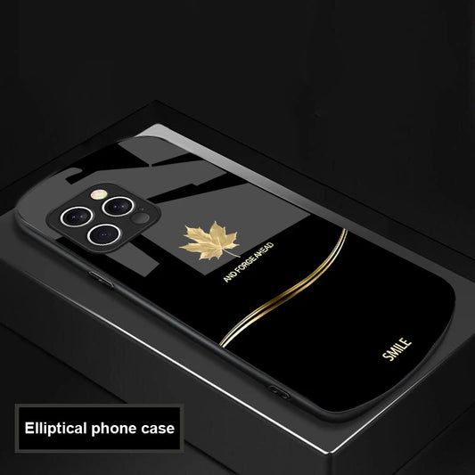  luxury Maple Leaf case for iPhone 16, 15 , 14, 13 and 12. Pro and Max also. Elliptical Glass Phone Case