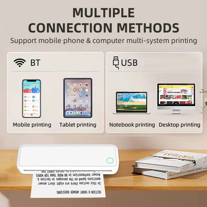 A4 Portable Learning Mini Printer Inkless BT Thermal A4 Mobile Printer with Printing Paper Thermal A4 Home Printer