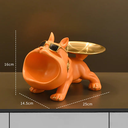 Bulldog Resin Statue with Storage Tray - Elegant Animal Decoration and Art Sculpture for Home Decor
