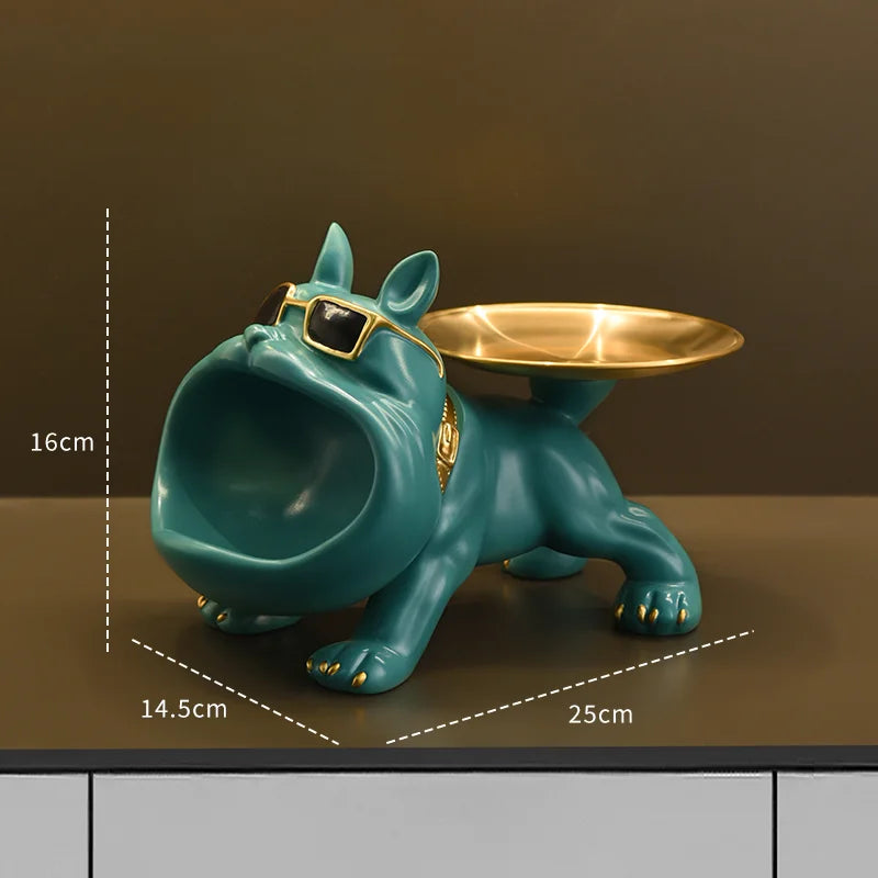 Bulldog Resin Statue with Storage Tray - Elegant Animal Decoration and Art Sculpture for Home Decor