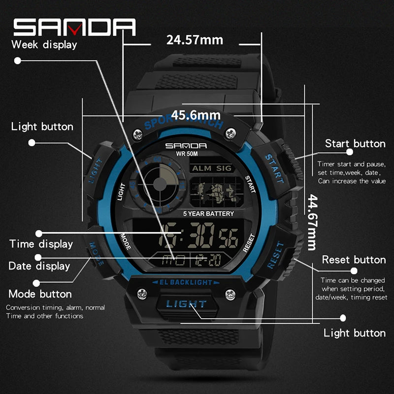 Stylish Military Digital Watch for Men - Waterproof & Shockproof Fashion Wristwatch