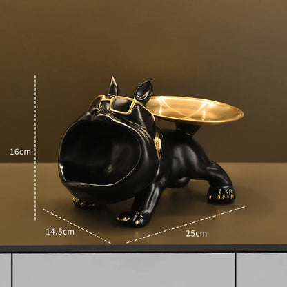 Bulldog Resin Statue with Storage Tray - Elegant Animal Decoration and Art Sculpture for Home Decor