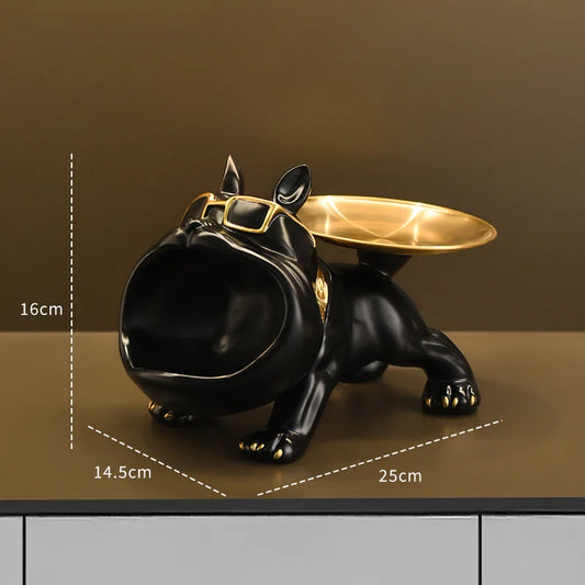 Bulldog Resin Statue with Storage Tray - Elegant Animal Decoration and Art Sculpture for Home Decor