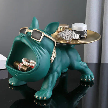Bulldog Resin Statue with Storage Tray - Elegant Animal Decoration and Art Sculpture for Home Decor
