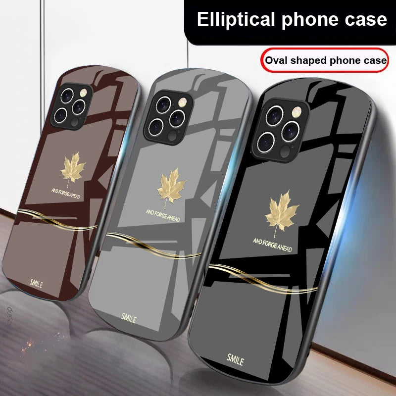  luxury Maple Leaf case for iPhone 16, 15 , 14, 13 and 12. Pro and Max also. Elliptical Glass Phone Case