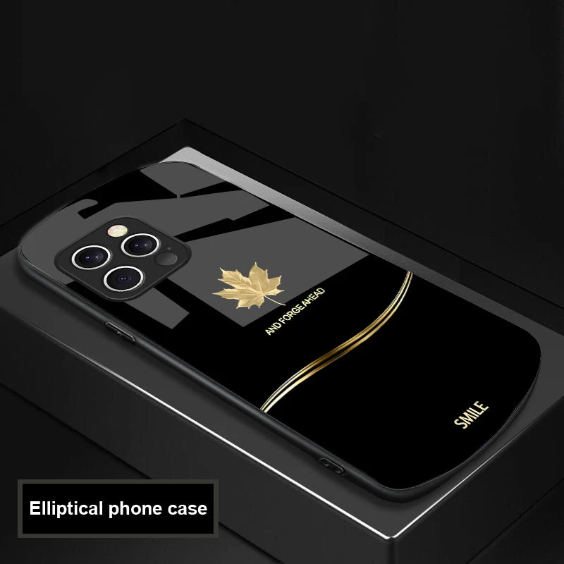 luxury Maple Leaf case for iPhone 16, 15 , 14, 13 and 12. Pro and Max also. Elliptical Glass Phone Case