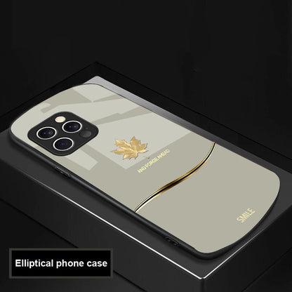  luxury Maple Leaf case for iPhone 16, 15 , 14, 13 and 12. Pro and Max also. Elliptical Glass Phone Case