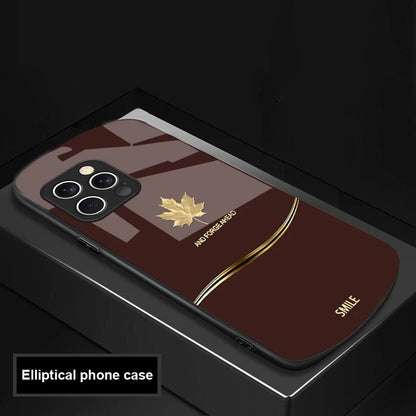  luxury Maple Leaf case for iPhone 16, 15 , 14, 13 and 12. Pro and Max also. Elliptical Glass Phone Case