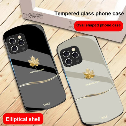  luxury Maple Leaf case for iPhone 16, 15 , 14, 13 and 12. Pro and Max also. Elliptical Glass Phone Case