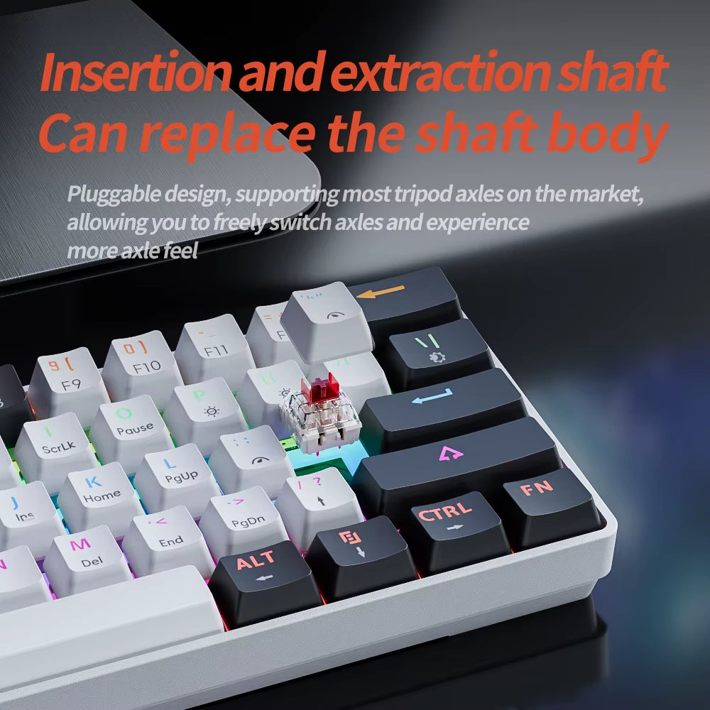 MK61 USB Gaming Mechanical Keyboard Red Switch RGB Backlit Hot Swappable 61 Keys Wired Detachable Cable