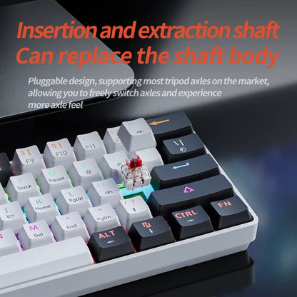 MK61 USB Gaming Mechanical Keyboard Red Switch RGB Backlit Hot Swappable 61 Keys Wired Detachable Cable