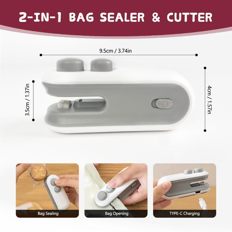 Rechargeable 2-in-1 Mini Snack Bag Sealing Machine with Chip Knife and USB Charging – Hot Vacuum Sealing for Food Freshness