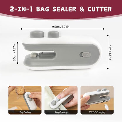 Rechargeable 2-in-1 Mini Snack Bag Sealing Machine with Chip Knife and USB Charging – Hot Vacuum Sealing for Food Freshness